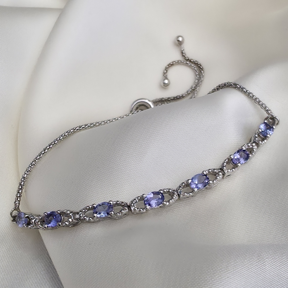 Tanzanite Platinum Over Sterling Silver Adjustable Bracelet